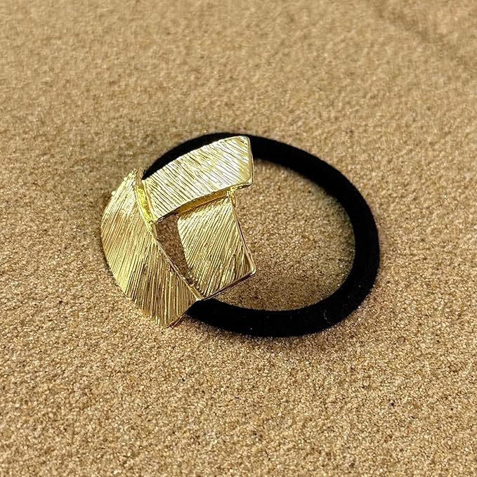 4PCS Golden Metal Hair Ties – No Damage Thick Band, High Elasticity, Durable, Stylish Golden Geometric Ponytail Holders Hair Accessories for Women