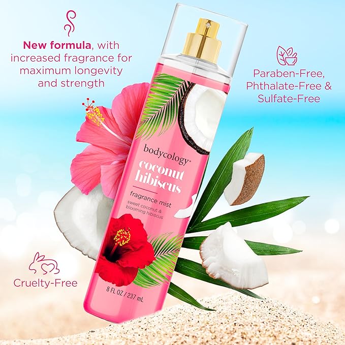 Bodycology Long-Lasting Fragrance Body Mist, Coconut Hibiscus, 8 fl oz