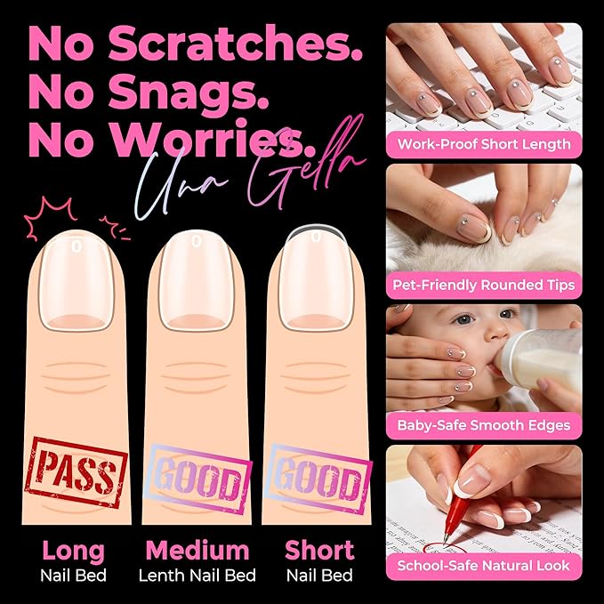 UNA GELLA Extra Short Oval Nail Tips, Pre-Etched Round Clear Fake Nails 216pcs Soft Gel Acrylic Nail Tips Full Cover False Ultra Short Gel Nail Tip for Beginners Nail Salon Extensions 12 Sizes