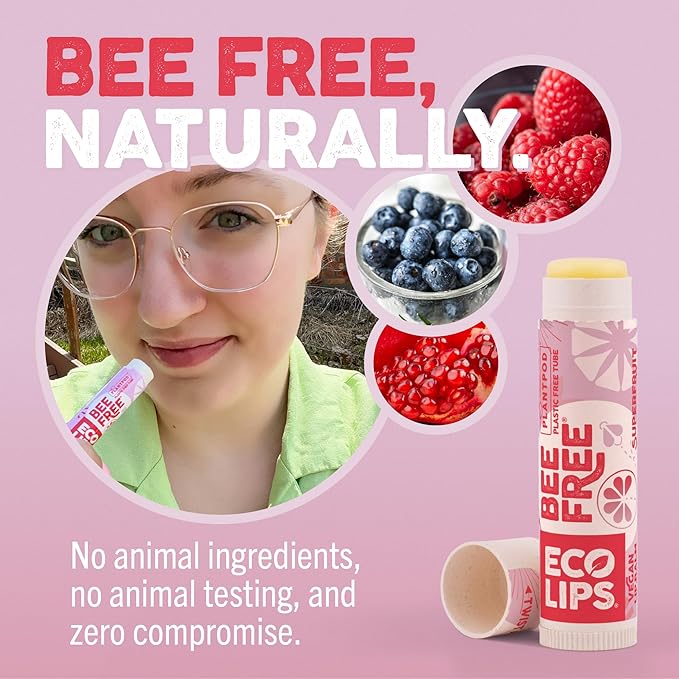 Vegan Lip Balm Sweet Mint by Eco Lips flavor 3 Pack Natural Bee Free with Candelilla Wax, Organic Cocoa Butter, & Coconut Oil Lip Care. 100% Plastic-Free Plant Pod Packaging - Made in USA