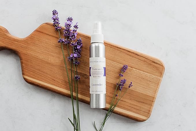 Victoria's Lavender Aromatherapy Body Mist Spray - After Sun Solar Recovery Spray with Aloe Vera plus Lavender Essential Oil - Hydrating, Moisturizing Aloe Vera Mist, Made in the USA, 4 oz (120 ml)