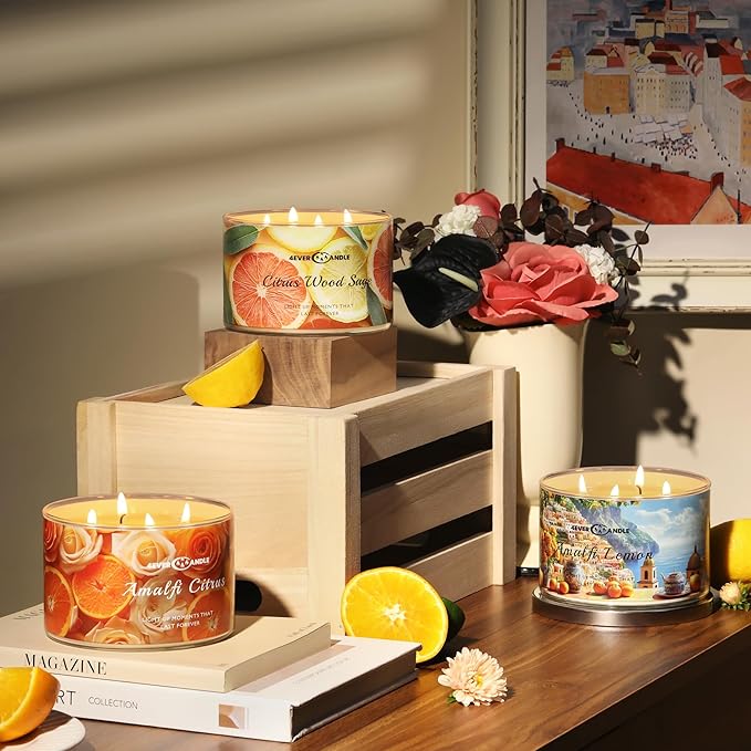 4EVER Scented Candles | 4-Wick 18oz Soy Wax Candle | Up to 50Hrs Clean Burn | Aromatherapy Candles for Home Scented | Gifts for Women & Mom, Amalfi Lemon