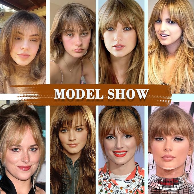 Clip on Wispy Bangs-Real Human Hair Clip in Bangs Hairpieces Honey Blonde Fake Air Bangs Fringe with Temples Bangs Hair Clip Extensions