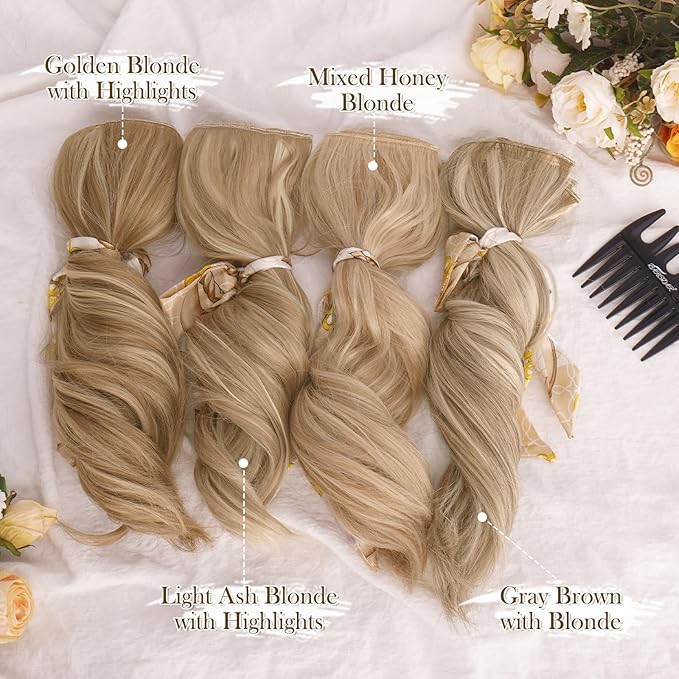 BARSDAR Blonde Clip in Hair Extensions - 12 Inch Short Wavy Clip in Hair Extensions for Women - 6PCs Thick Soft Synthetic Clip in Hairpieces Daily Party Halloween - Light Ash Blonde Mix