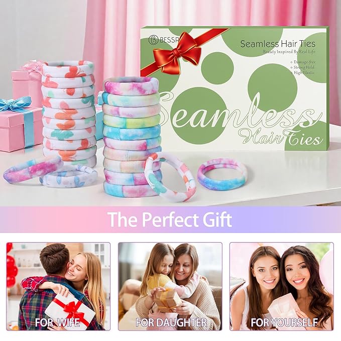 Bessrung 100 PCS No Damage Hair Ties for Women Girls, Seamless Elastic Hair Bands for Ponytails, Thick Thin Hair,Stretchy Snag-Free Nylon Bow Hair Ties Valentine's Day Gift (Leopard Print, Multicolor)
