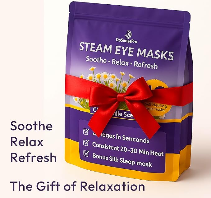 DoSensePro Steam Eye Mask - 16 Pack Chamomile Self-Heating Warm Compress for Dry Eyes, Puffy Eyes Relief, Cornea Care, and Relaxation – Soothing & Comfortable Heated Eye Pads