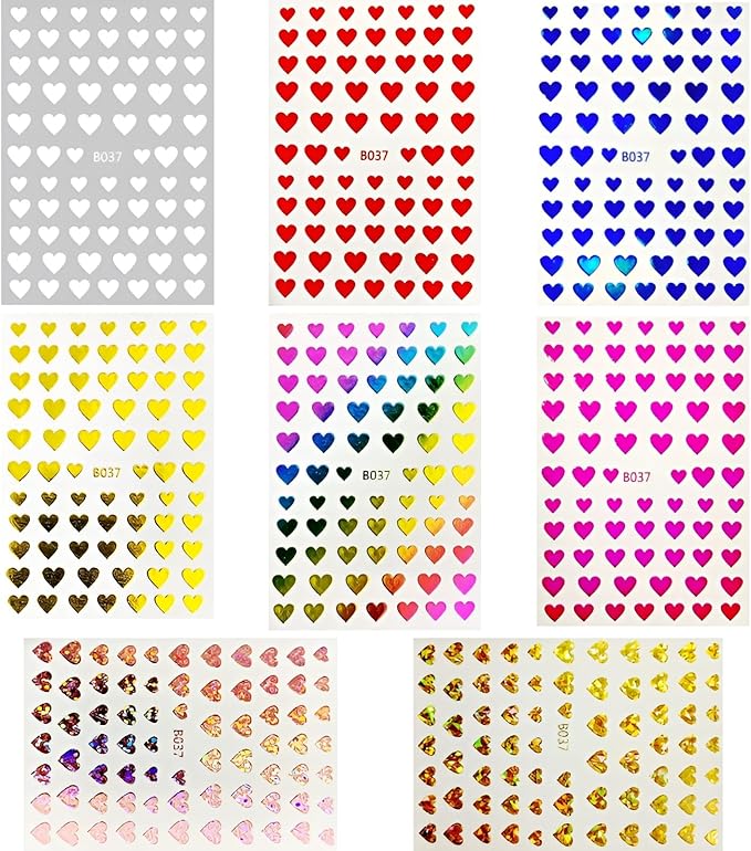 8 Sheets Valentine's Day Nail Art Stickers Heart Nail Supplies 3D Self-Adhesive Pegatinas Uñas Valentine's Day Nail Supplies Nail Art Design Decoration Accessories for Women and Girls