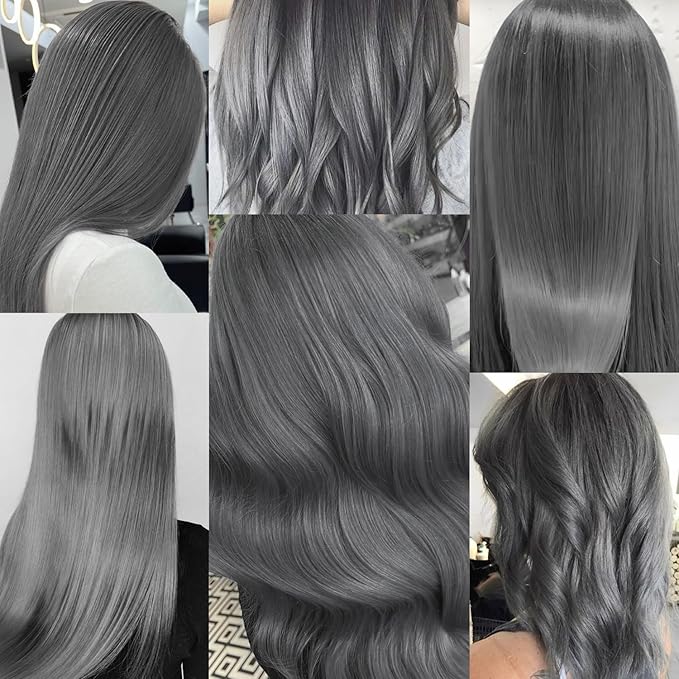 Colored Hair Extensions 14 PCS, 22 In Rainbow Gray Clip in Hair Extensions Party Highlights, Colorful Long Straight Synthetic Hairpieces for Girls Women Kids Cosplay Gift(Dark Grey)