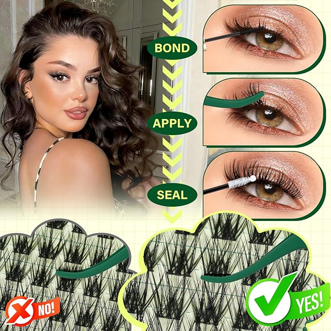 DIY Lash Extension Kit KEYYOU 144pcs Lash Clusters Eyelash Extension Kit with Mascara Brush Bond and Seal Lash Glue Remover Lash Applicators Lash Brush for DIY Lash Extensions (Y08 Kit)