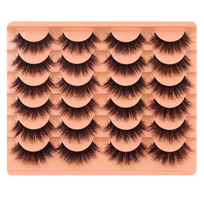 ALICROWN Fuzzy Eyelashes False Lashes Natural Wispy Fake Eyelashes Full Mink Lashes C Curly Strip Lashes Pack 12 Pairs