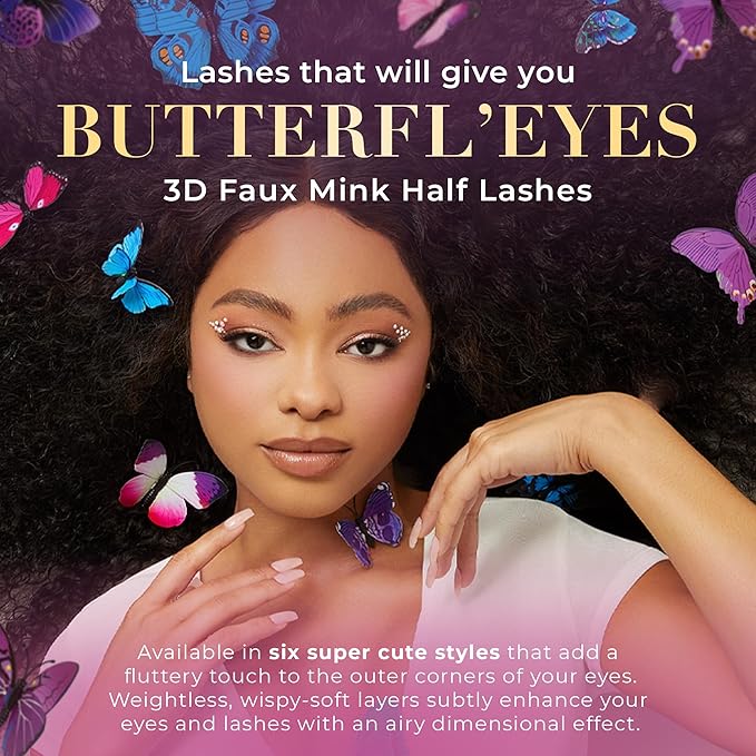 Lilly Lashes Butterfl'eyes Faux Mink Lashes, Half Lashes Natural Look & Feel, False & Reusable Eyelashes 20x, No Trimming + Easy to Apply, Round Style, Lash Glue not Included, 13mm (Fantasy)