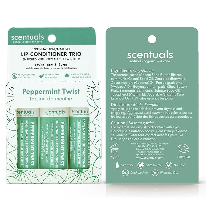 Lip Balm Peppermint Set of 3, Natural