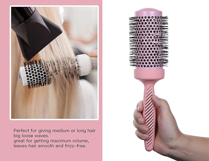 PERFEHAIR Large Ceramic Round Brush for Blow Drying, 2.9 Inch Professional Ion Thermal Barrel Hairbrush for Women Styling, Blowout,Curling, Smoothing, Medium to Long Wavy or Curly Hair -Pink