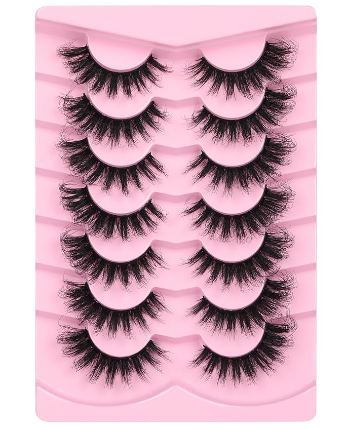 JIMIRE D Curl Faux Mink Lashes Fluffy Cat Eye 20MM Long Dramatic Mink Lashes Bulk Wispy Full Volume False Eyelashes 7 Pairs Pack