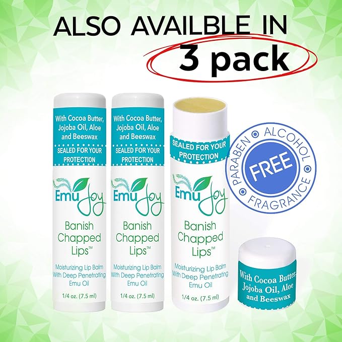 Emu Joy - Natural and Organic Emu Oil Lip Balm Hydrating, Pocket-Size Unflavored & Unscented Lip Balm with Emu Oil - Best for Severely Chapped Lips