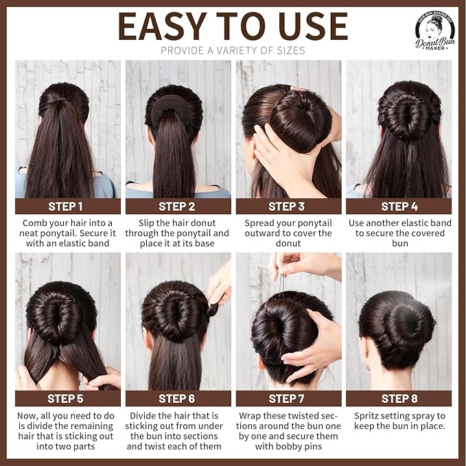 Teenitor Hair Bun Maker for Women, 4 Pcs Brown Ballet Buns in 4 Sizes, Hair Donuts