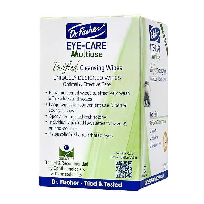 Dr. Fischer Eye Wipes - Hypoallergenic Eyelid Wipes for Everyday Eye Cleansing and Gentle Makeup Remover. (6 packs of 30 wipes each)