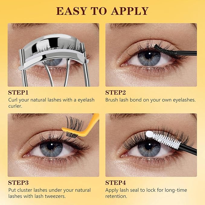 QUEWEL Lash Clusters Kit,144pcs Natural Lash Clusters Kit Mix10-18mm Clear Band Cluster Eyelash Extensions Kit With Lashes Bond and Seal, Lash Tweezers and Remover for DIY Natural Lashes(Elf 02)
