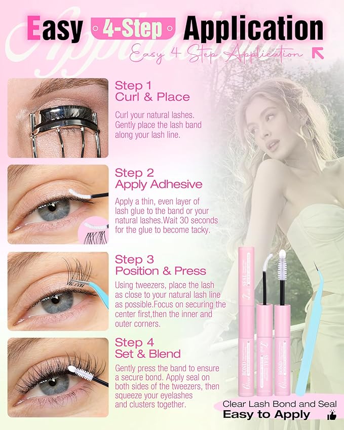 Natural Lash Clusters Kit 10-12-14mm Short Eyelash Clusters Kit Wispy Cluster Eyelash Extensions Clear Band Lash Extensions Kit C Curly Individual Lashes Clusters by Delyneph