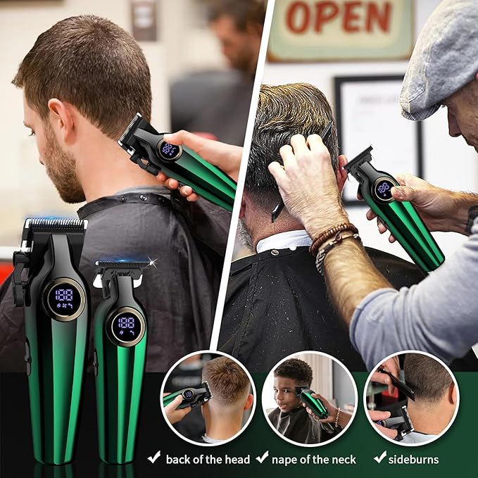 BILLAR Professional Hair Clipper for Men Hair Cutting Kit Men's Beard Trimmer Hair Trimmer Shaver Cordless Barber Clippers and Trimmers(Green)