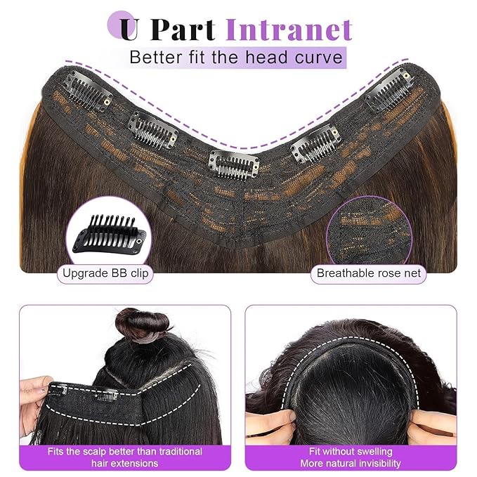 ALXNAN Clip in Hair Extensions,Balayage Dark Brown to Chestnut Long Wavy Hair Extensions Soft Synthetic Thick Hairpieces for Women 20 Inch