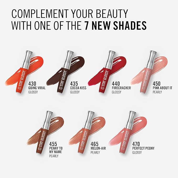 Rimmel London Stay Glossy, 455 Penny To My Name, Lip Gloss, Non-Sticky, Color and Shine, Up To 6-Hour Wear, Precise Applicator, 0.18oz