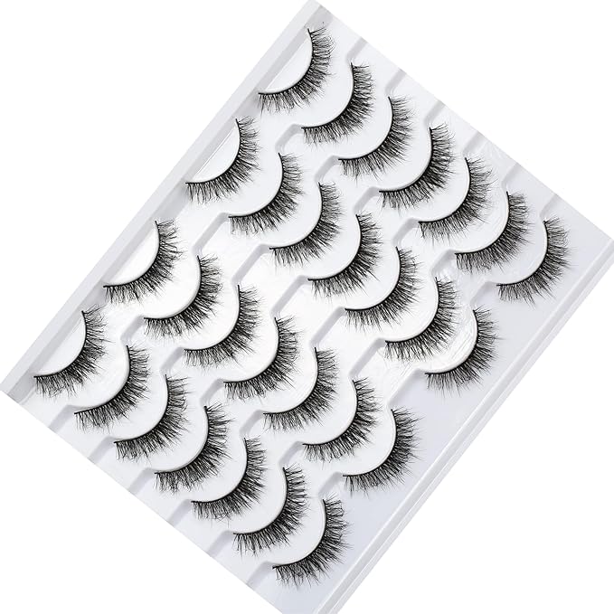 False Eyelashes Short Natural Fluffy Wispy Volume Cute Cat Eye Lashes Fake Eyelashes Faux Mink Lashes 14 Pairs Pack