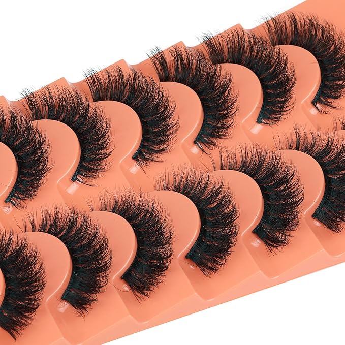 Focipeysa Fluffy Volume False Eyelash Cat Eye Lashes Thick Fake Eyelashes Dramatic Faux Mink Eyelash 9D Eyelashes 16mm Eyelashes Pack 7 Pairs Lash Pack