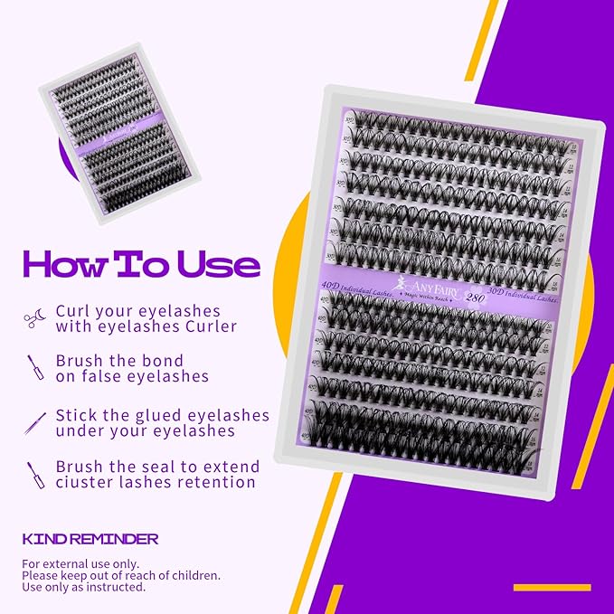 Lash Clusters kit DIY Lash Extension kit 280pcs 10-18mm Wispy Individual Lashes kit with Lash Bond and Seal, Lash Tweezers for Self Use,Beginner-Friendly(sylph 30D-40D-KIT)