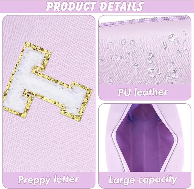 URSKYTOUS Gifts for Girls Initial Makeup Bag Personalized Cosmetic Bag with Zipper Cute Travel Toiletry Bag Waterproof PU Preppy Makeup Pouch Birthday Gift for Teen Girls Women(Purple T)