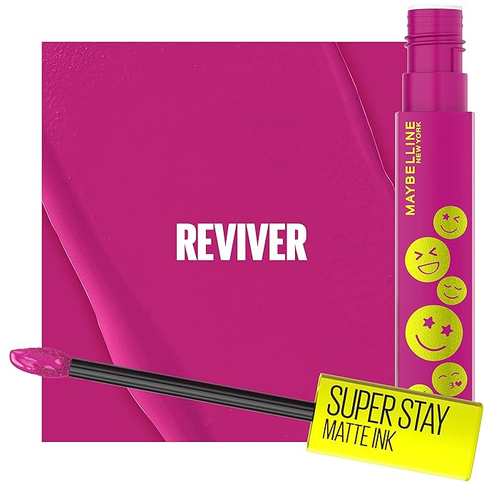 Maybelline Super Stay Matte Ink Liquid Lip Color, Moodmakers Lipstick Collection, Long Lasting, Transfer Proof Lip Makeup, Reviver, Plum, 1 Count