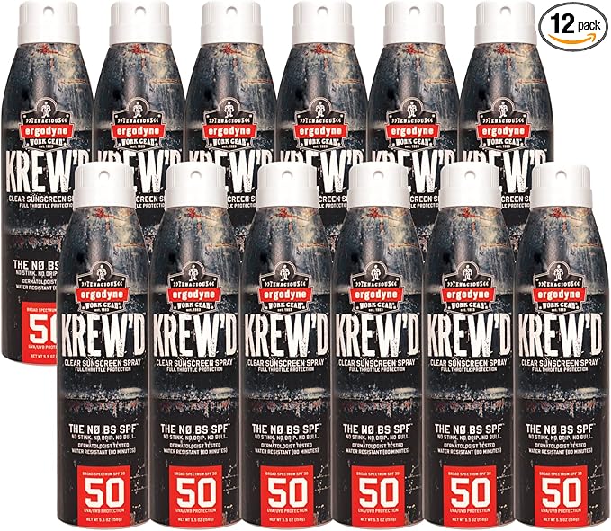 Ergodyne KREW'D 6353 Sunscreen Spray, Broad Spectrum SPF 50, Water Resistant, 5.5 oz, 12-Pack