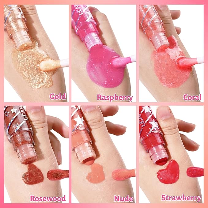 UCANBE 3 Color Hydrating Lip Glow Oil - Natural Plumping Lip Oil (Clear/Cinnamon/Cherry), Luxurious Non-Sticky Mositurizing Lip Top Gloss for All-Day Wear and Comfort…