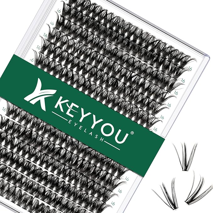 Lash Clusters 300pcs Individual Lashes 50D 0.07C Curl 16mm DIY Eyelash Extension KEYYOU Large Tray Volume Soft&Natural Cluster Lashes(50D-0.07C,16)