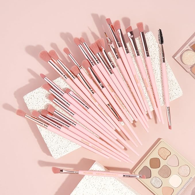 MAANGE Eye Makeup Brushes, 41 Pcs Premium Synthetic Precision Makeup Brush Set Contour Blush Eyeshadow Eyeliner Blending Make Up Brush Kit (Pink, 41 Piece Set)