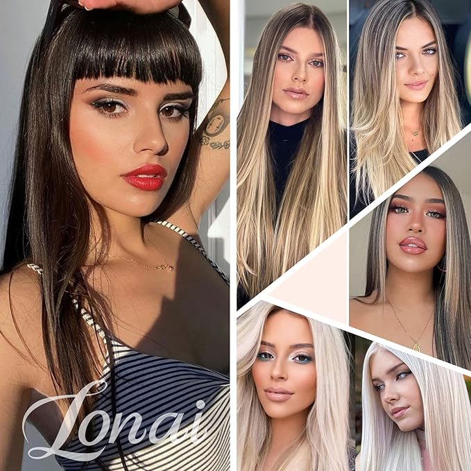 Clip in hair extensions,LONAI 6PCS Straight 24" Hair Extensions for Women,Heat Resistant Synthetic Hairpiece-Brown with Light Blonde