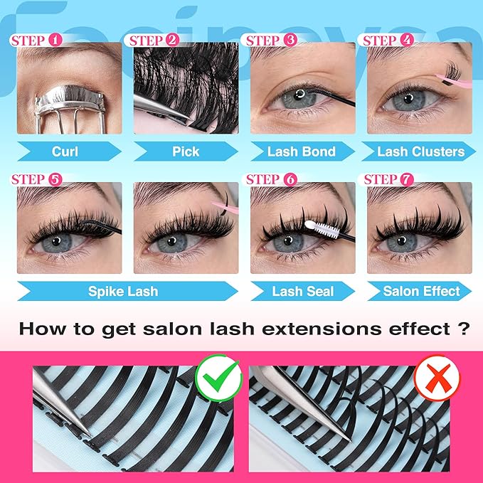 Focipeysa Spike Lash Clusters with Bottom Lashes 11-21mm Individual Lash Extensions Manga Premade Fan Eyelashes Extensions Wispy Eyelashes Extension Cluster DIY Wispy Lash