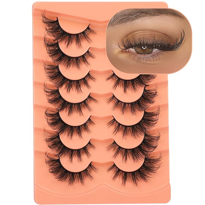ALICROWN Mink Lashes Cat Eye Fairy Eyelashes Fuzzy Full False Eyelashes Wispy Fake Eyelashes Fox Eye Lashes Kit with Lash Bond and Seal 7 Pairs