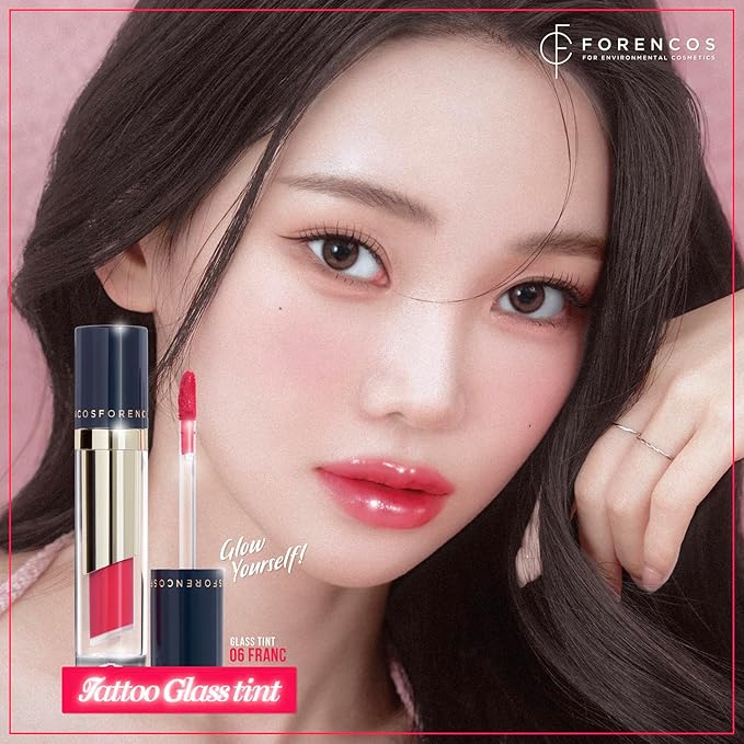 FORENCOS Tattoo Glass Lip Gloss Tint, Korean Glossy Tint/Stain, High Pigmentation, Glasting Shine, Long Lasting, Moisturizing, Lightweight, Non-Sticky Formula (06 FRANC)