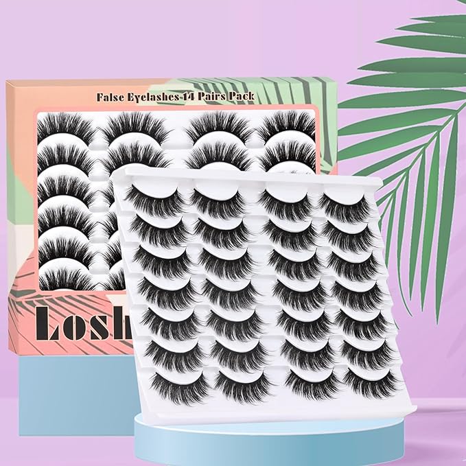 Losha Eyelashes Natural Look Faux Mink Lashes Pack Handmade Fluffy False Eyelashes 14 Pairs Eye Lashes (815)