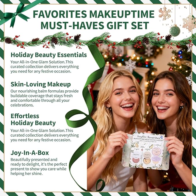 bayfree Original Kit Gifts Set For Women, 5 PCS Natural Finish Travel Makeup Kit for Adult Women & Beginners, Korean Make Up Set Foundation Face Primer Lipstick Powder Multi Glow Balm with Makeup Bag