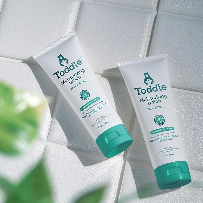 Toddle Probiotic Moisturizing Lotion for Face & Body, Eczema & Dry Skin Relief, Fragrance-Free with Vitamin E, Shea Butter for Sensitive Baby & Kids Skin, Pediatrician-Approved, Travel Size 1.7oz