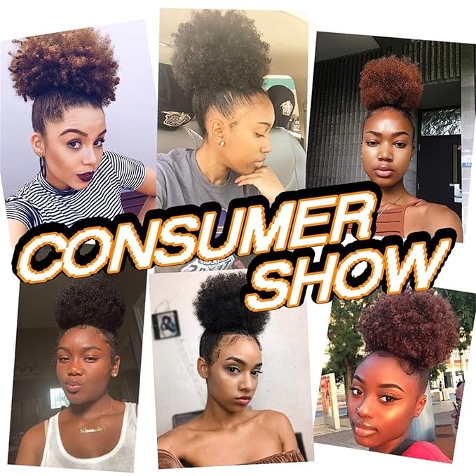 Afro Puff Ponytail Extension Wigs for Black Woman, 99J Burgundy 100% Human Hair 8 Inch Afro Puff Curly Kinky Drawstring Ponytail Bun Short Hair Extensions Clip On Ponytail Bun Hairpieces Updo Wigs