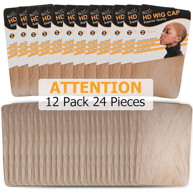 BEEOS Dark Brown Skinlike HD Wig Cap for Women, 24 Pieces Invisible Ultra-thin Stretchy Stocking Caps for Lace Front Wigs