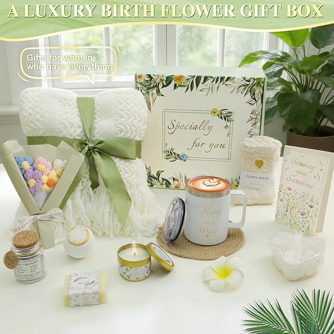 Valentines Day Gifts for Her Women Girlfriend Wife Daughter, 11 Pcs Birthday Gifts for Women Mom Her Best Friend Sister Grandma, Self Care Gift Get well Relaxing Spa Thank you Sympathy Gift Basket Set
