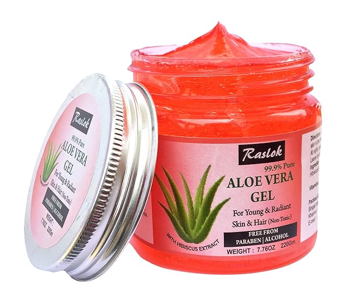 Raslok Aloe Vera Gel Pure Natural Organic Aloe Gel For Moisturizing Face Skin & Hair Care (Hibiscus, 7.76 OZ)