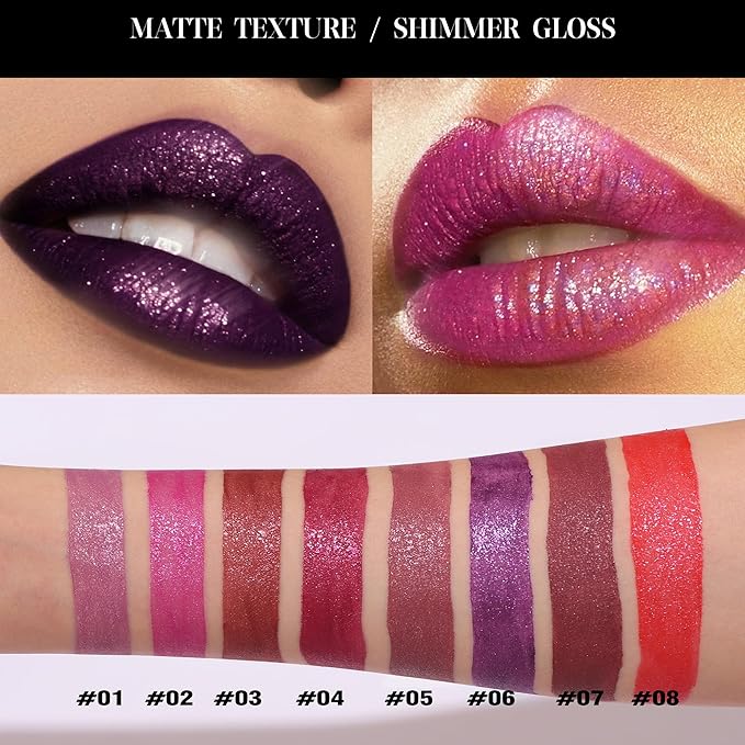 Shimmer Lip Gloss,Shine Liquid Lipstick Glossy Shimmer Finish, Glitter Sparkly Smooth Primer Lip Tint,Moisturizing Matte Lip Glaze Fine Glitter Waterproof Non-Stick Cup for Girls Women(#07)