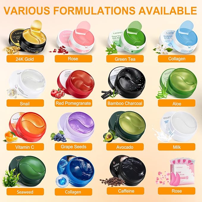 LAVONE Eye Mask - 30 Pairs Vitamin C Under Eye Patches Skin Care Products - Eye Masks Skincare for Dark Circles and Puffiness, Reduce Wrinkles, Eye Bags and Fine Lines, for Women and Man