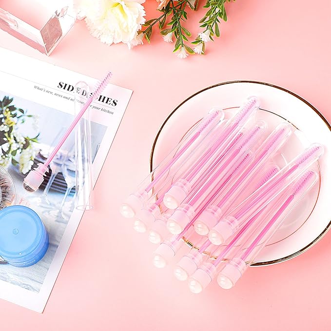 Dming 50pcs Eyelash brush Lash Wand Makeup tool Eyelash Extension supplies Cleaning brush Diamond Mascara sky pink