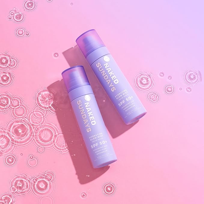 Naked Sundays SPF 50 Hydrating Glow Face Mist – Daily Sunscreen Spray & Makeup Setting Spray with Hyaluronic Acid, Lightweight, Non-Greasy & Hydrating (75ml)